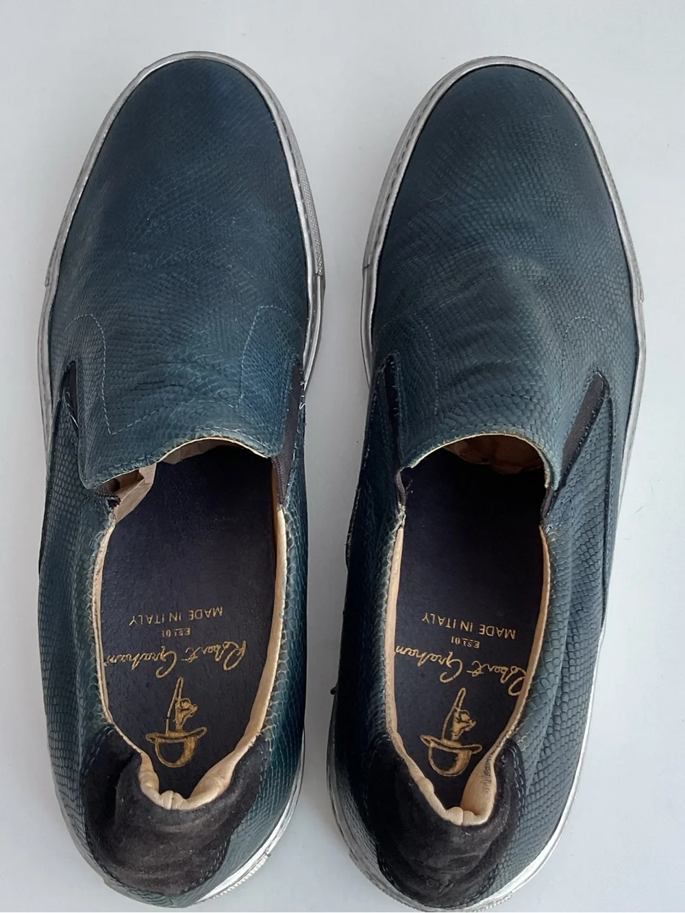 Robert Graham ROLO 2 Blue Snake Embossed Leather Silver Sole Shoes Men’s Sz 10.5